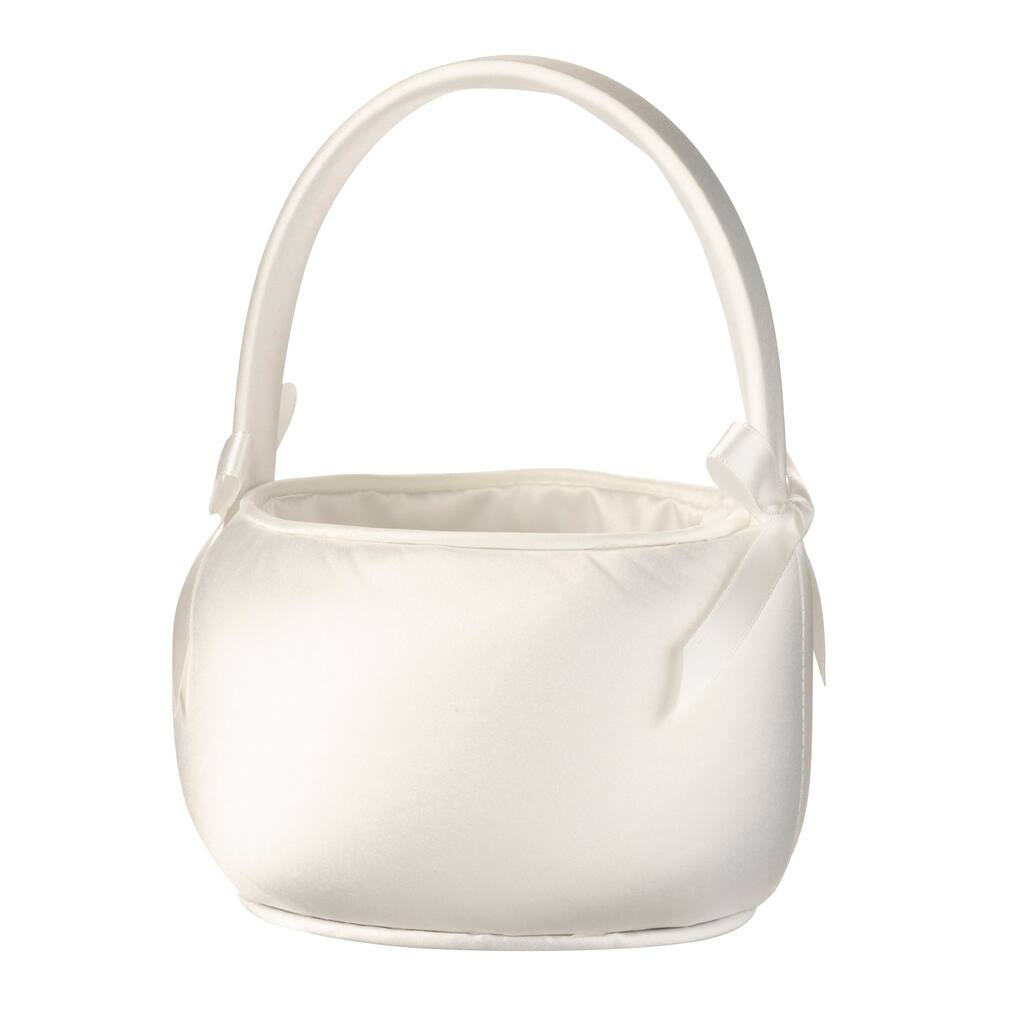 Details about / Lillian Rose Flower Girl Basket Satin with Pearl Handles white or ivory